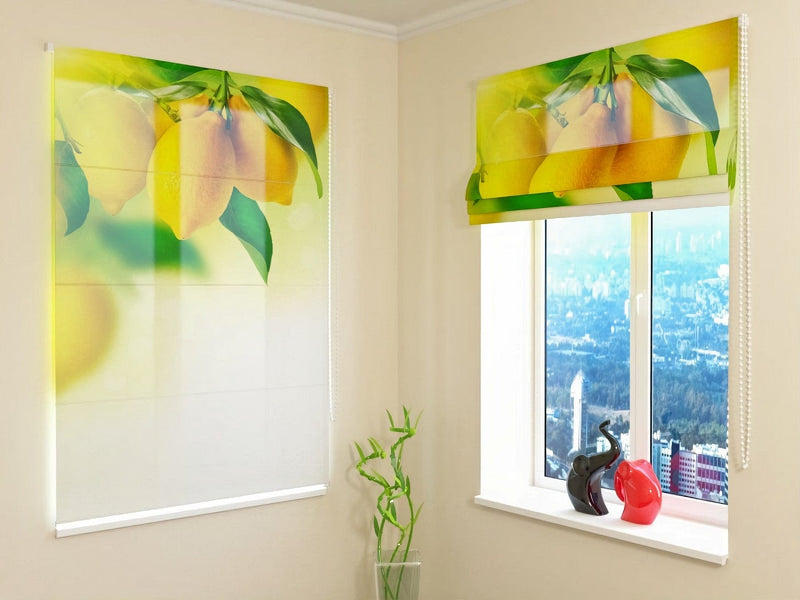 Kitchen blinds with a beautiful pattern - fresh yellow lemons on the walletenshop.lv