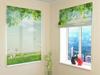 Summer Roman blinds with natural print - Summer Landscape - Order Tapetenshop.lv