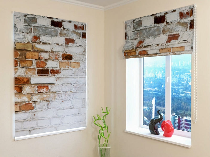 Roman blinds for the kitchen - old white brick wall - your size walletenshop.lv