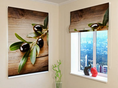 Roman blinds for the kitchen - black olives - by its size on Tapetenshop.lv