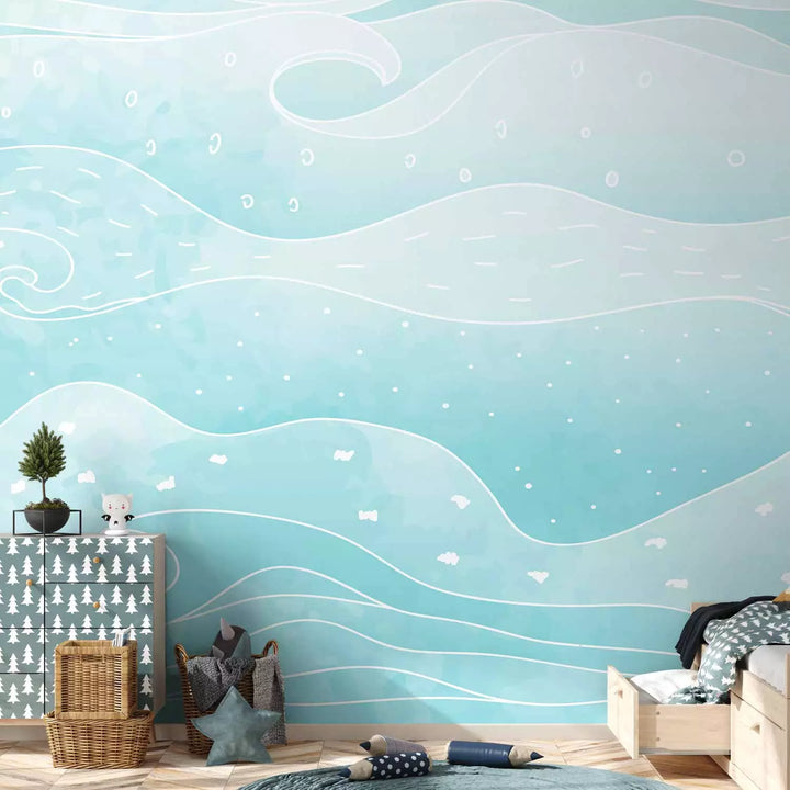 Fototapetai - Vaikų fonas su pastelinės mėlynos spalvos bangomis, 149215