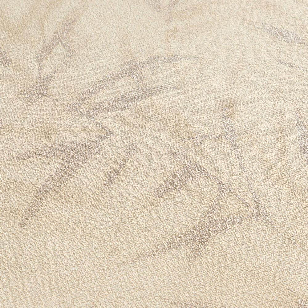 Warm sandy beige wallpaper with a bamboo leaf pattern and slight gloss, 3007677