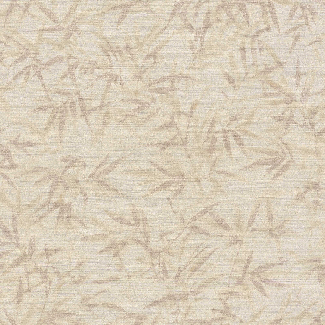 Light beige wallpaper with a delicate bamboo leaf pattern, close-up