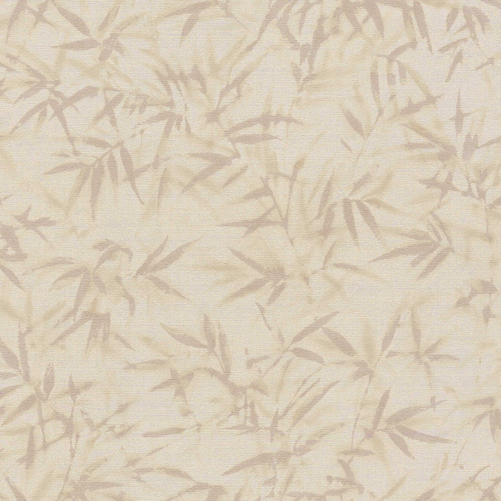 Light beige wallpaper with a delicate bamboo leaf pattern, close-up