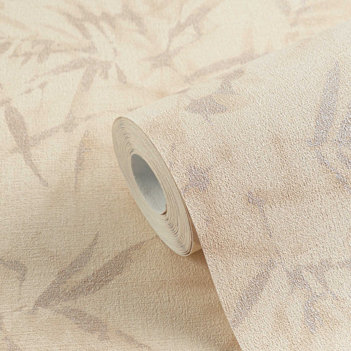 Warm sandy beige wallpaper with a bamboo leaf pattern and slight gloss, 3007677