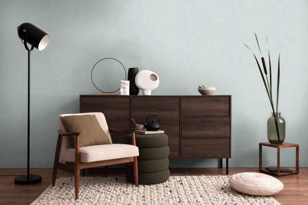 Stilīgas neaustas vienkrāsainas tapetes ar delikātu spīdīgu tekstūru | gaiši zilā | 3010213 AS Creation