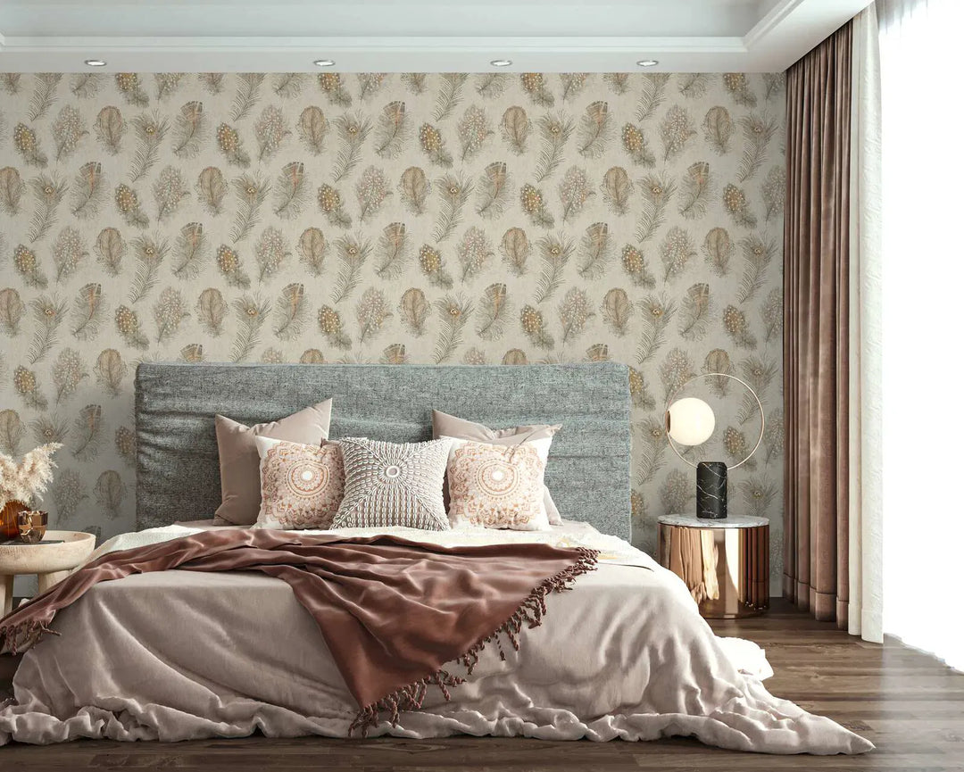 Stilīgas tapetes ar spalvu motīvu - smilškrāsā - 3012471 AS Creation