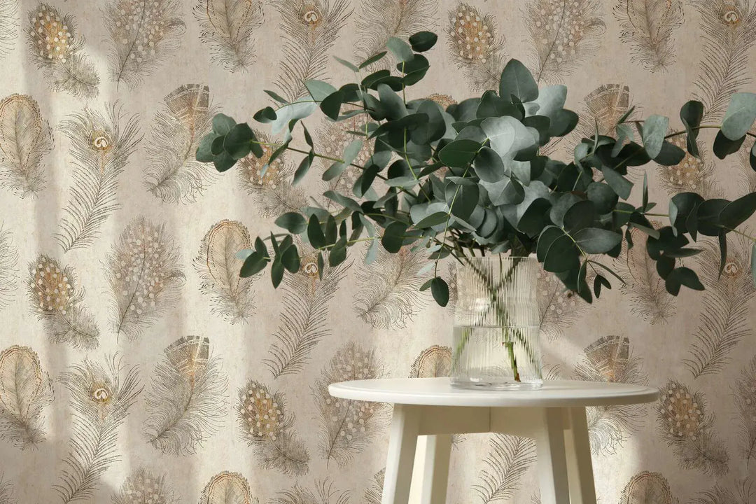 Stilīgas tapetes ar spalvu motīvu - smilškrāsā - 3012471 AS Creation