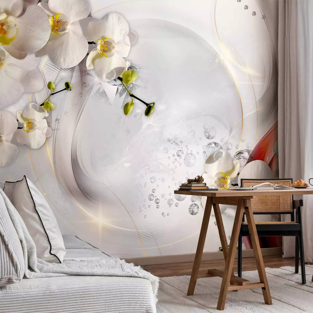 Fototapetai - gėlių kompozicija baltame fone su bangomis, 132223