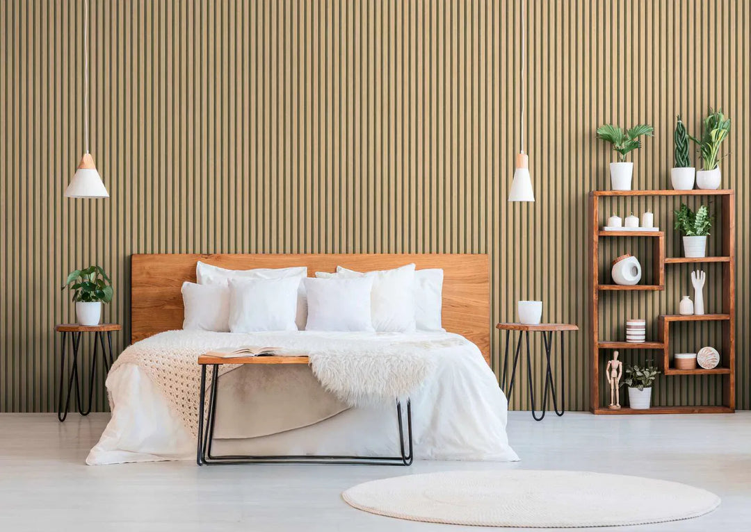 Svītrainas tapetes ar koka imitāciju bēšā krāsā, nedaudz spīdīga virsma - 3000333 AS Creation