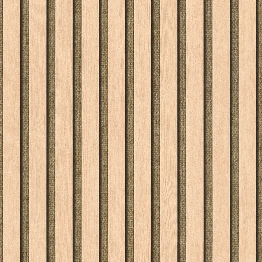 Svītrainas tapetes ar koka imitāciju bēšā krāsā, nedaudz spīdīga virsma - 3000333 AS Creation