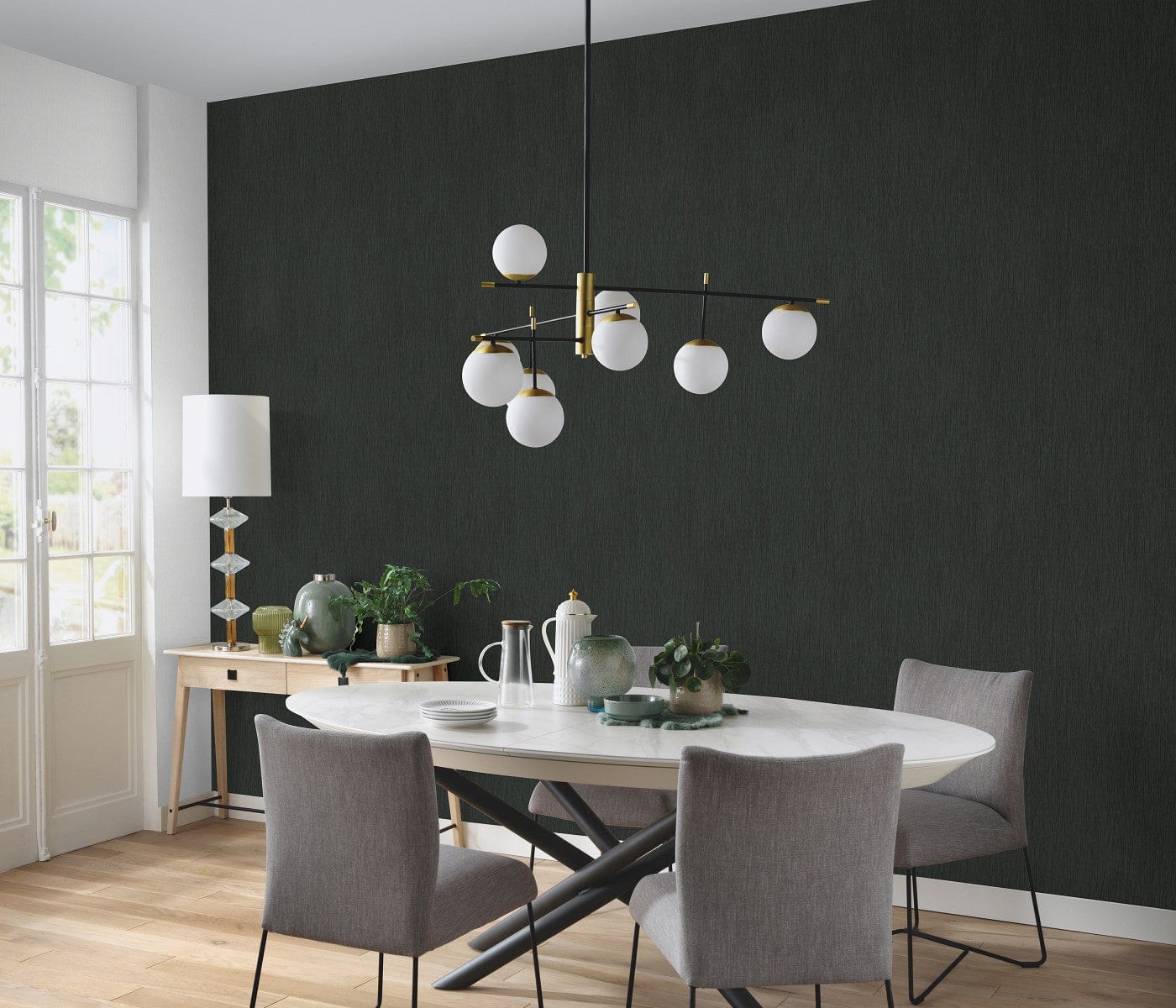 Tapetēm ar viļņotām līnijām ar mirdzuma efektu, melnā krāsā, 1035115 Erismann