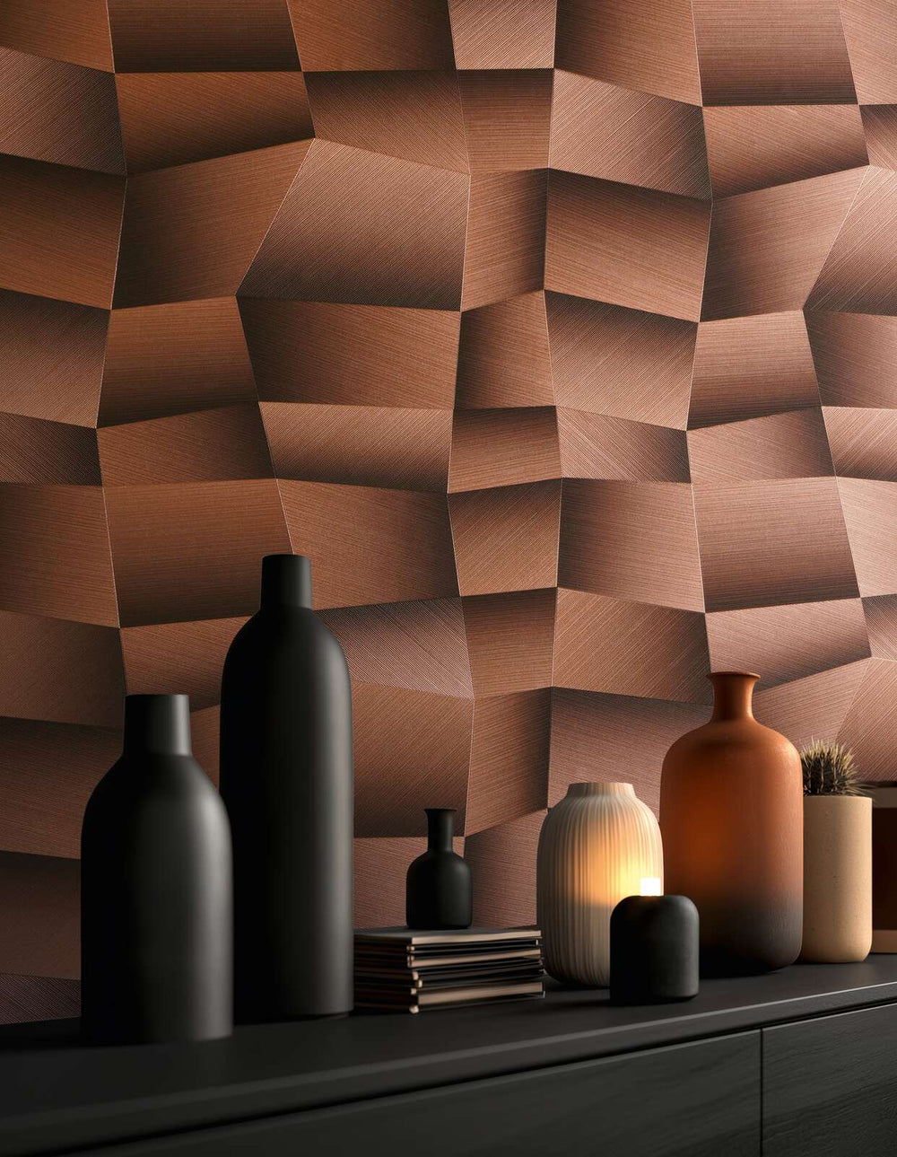 Tapetes ar 3D ģeometrisku dizainu, teksturētas - brūnā krāsā - 3012643 AS Creation