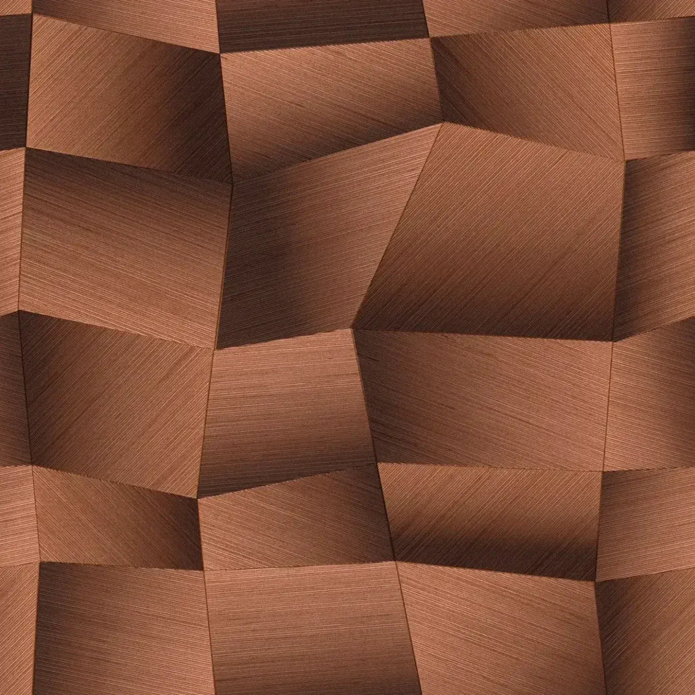 Close-up of brown wallpaper with 3D geometric design and strong texture. SKU: 3012643, AS Creation.