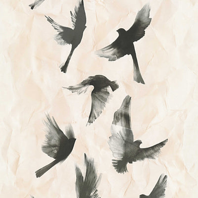 Tapetes ar abstrakta putnu dizainu un papīra izskatu, bēšā, melna, 1237633 AS Creation