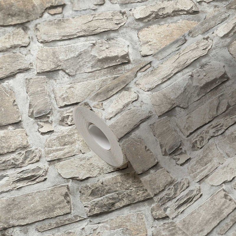 Tapetes ar akmens rakstu silti pelēkos tonos AS 363702 AS Creation
