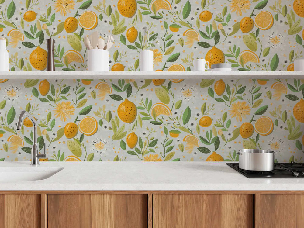 Tapetes ar apelsīniem un lapām - dzeltenas - 3012213 AS Creation