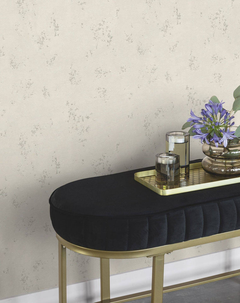 Wallpaper with stucco pattern in cream with silver accents, 1150502 RASCH