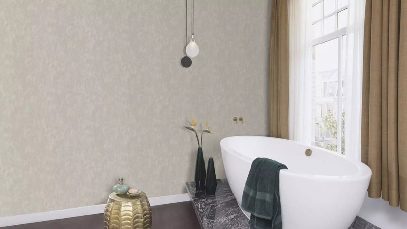 Wallpaper with plaster pattern in taupe with silver accents, 1150511 RASCH