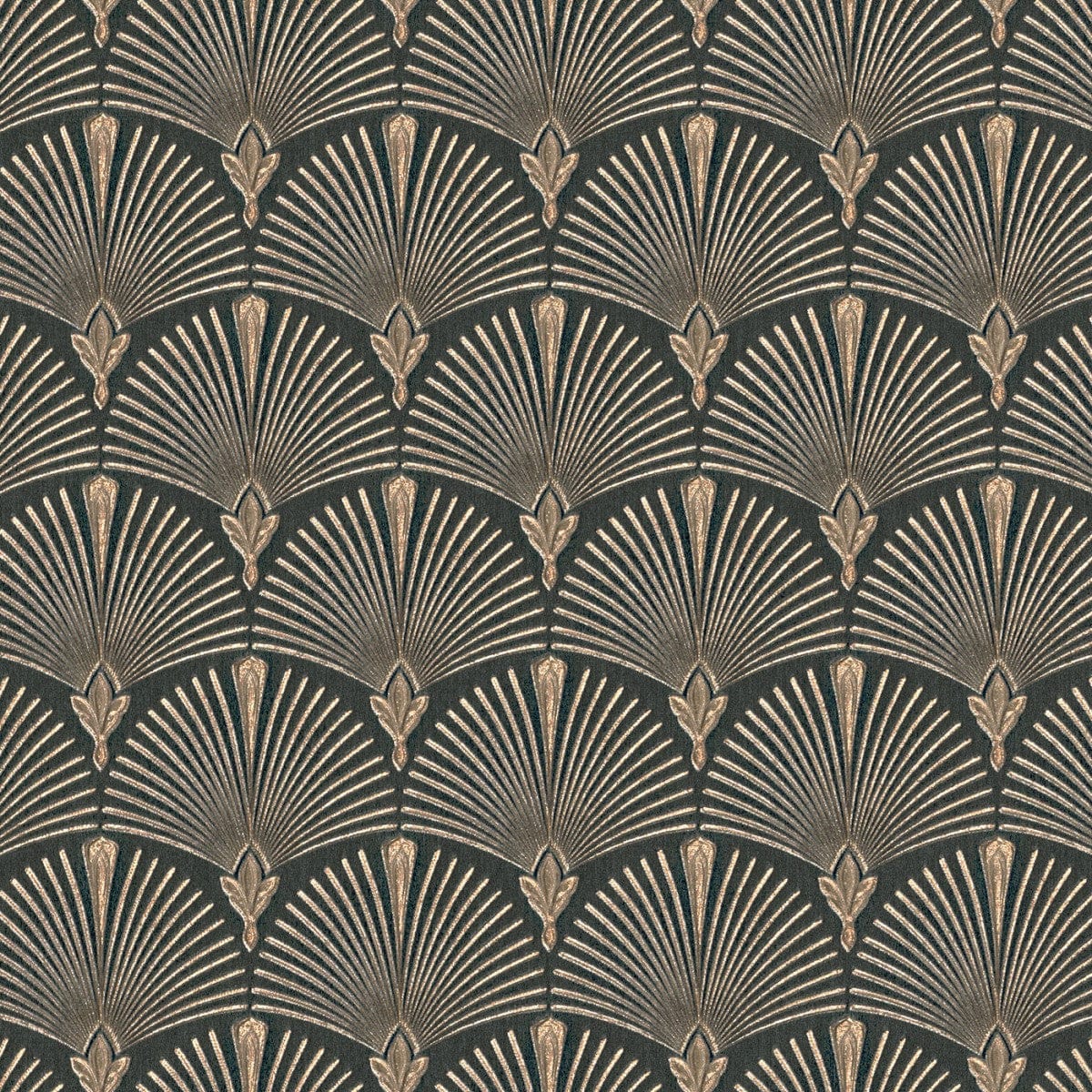 Tapetes ar Art Deco ornamentu: pāvu spalva melnā un zeltā, 1034615 Erismann