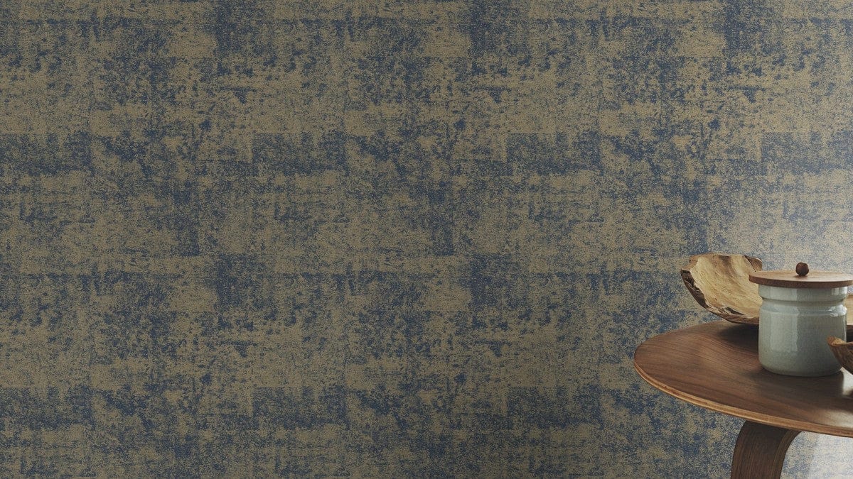 Tapetes ar auduma faktūru ar nelielu spīdumu, zila un zelta - 1442143 RASCH