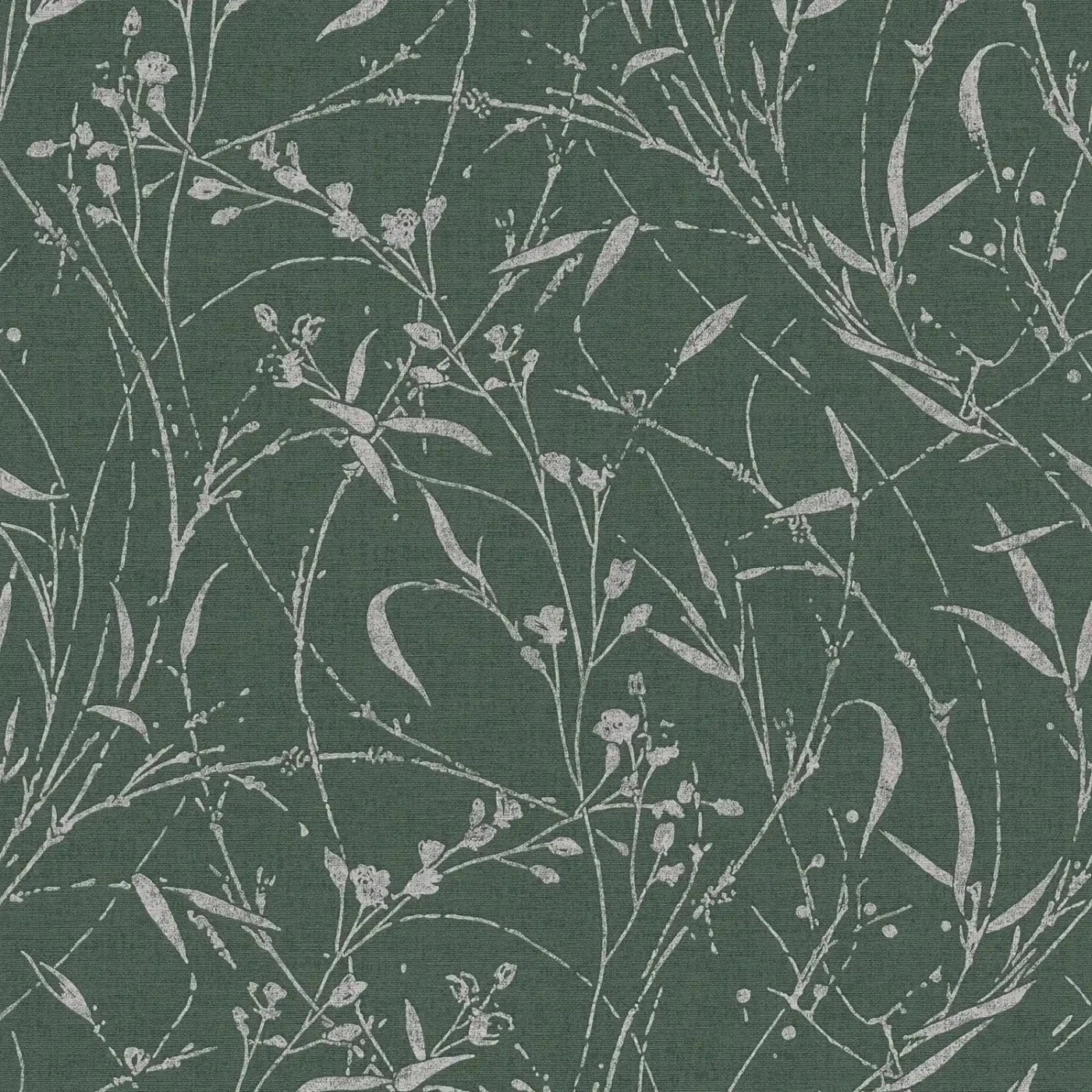 Detalizēts skats: zaļas tapetes ar botānisku zaru reljefu un tekstūru. SKU: 3007035, AS Creation.