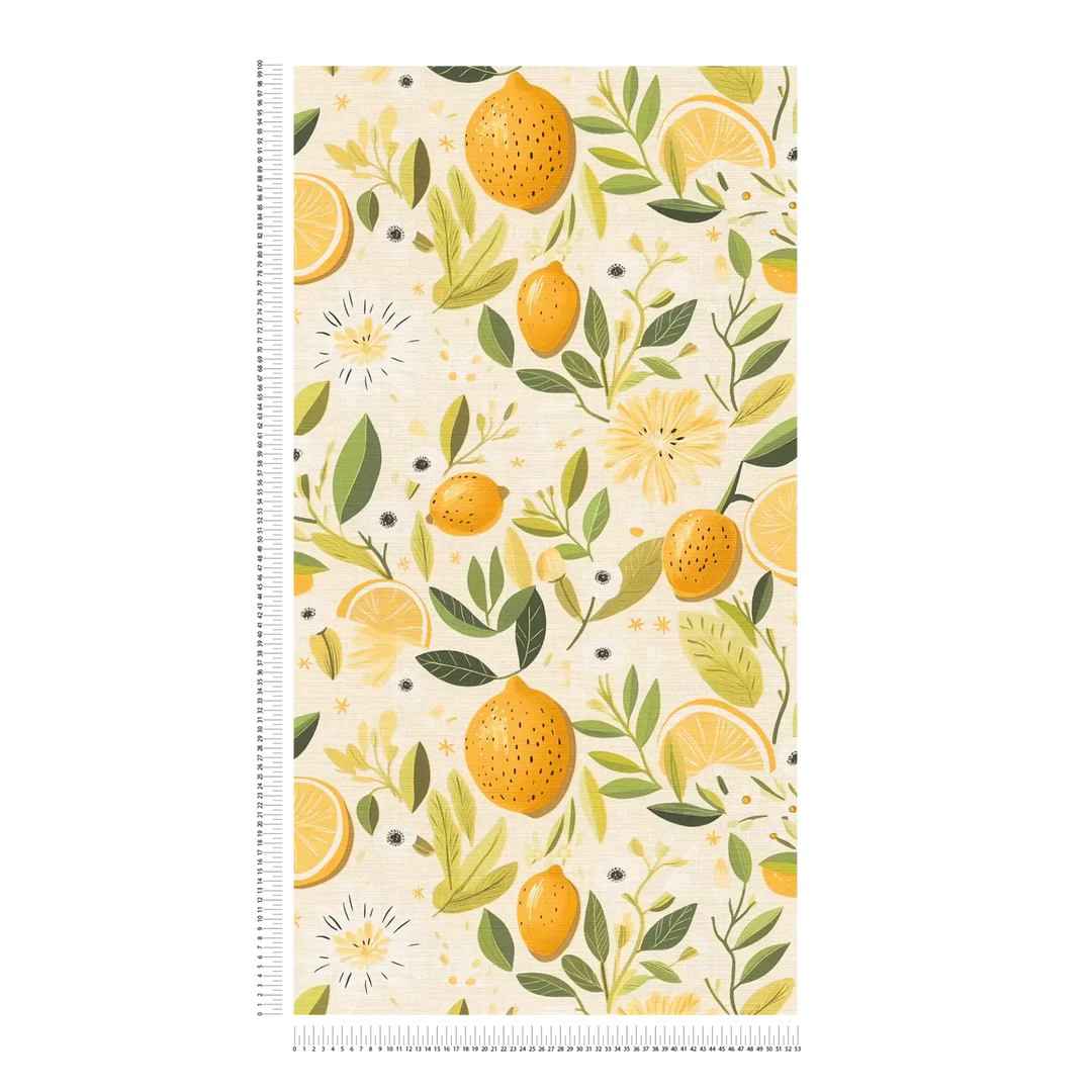 Tapetes ar citrusaugļiem - krēmkrāsa, dzeltena, zaļa - 3012214 AS Creation