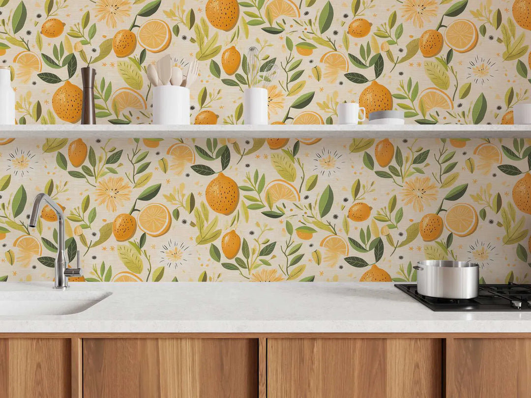 Tapetes ar citrusaugļiem - krēmkrāsa, dzeltena, zaļa - 3012214 AS Creation