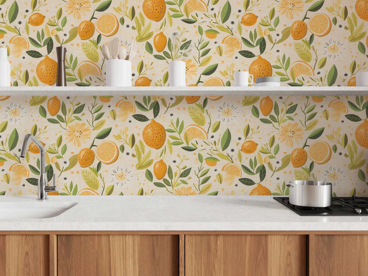 Tapetes ar citrusaugļiem - krēmkrāsa, dzeltena, zaļa - 3012214 AS Creation