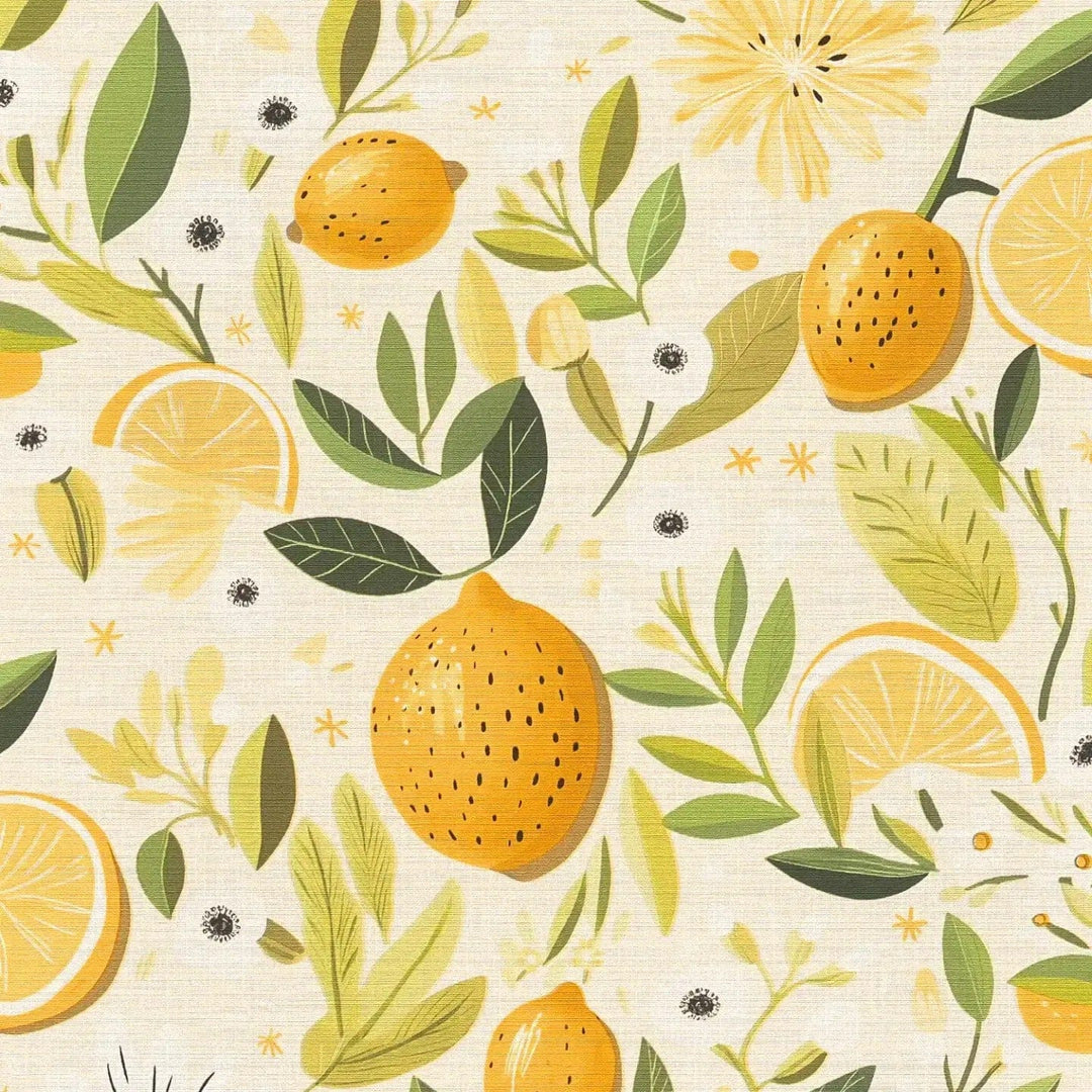 Tapetes ar citrusaugļiem - krēmkrāsa, dzeltena, zaļa - 3012214 AS Creation
