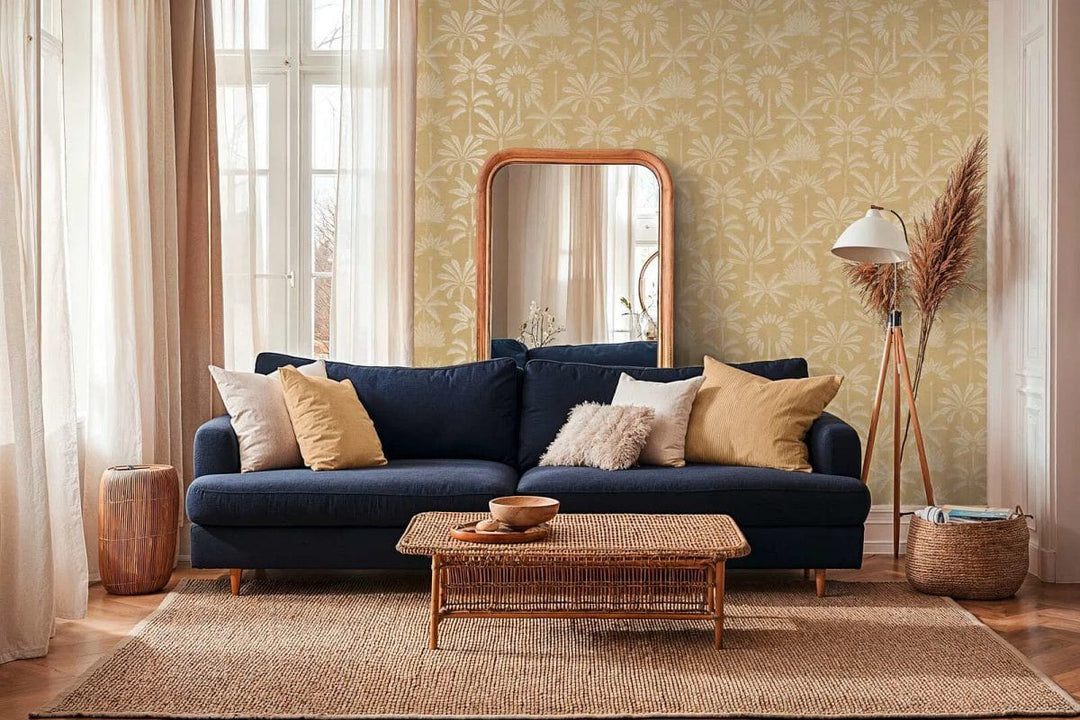 Tapetes ar dabas motīvu un elegantu, spīdošu palmu reljefu | bēšā AS Creation