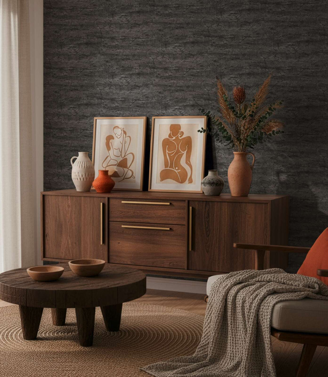 Tapetes ar dabīgā akmens izskatu, teksturētas - melnas - 3012670 AS Creation