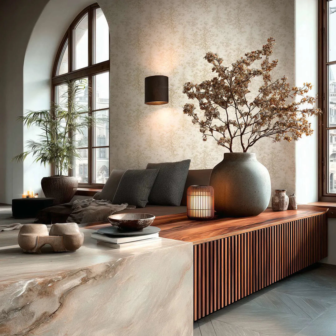 Tapetes ar dabīgu faktūru un abstraktām koku galotnēm – bēša - 3012703 AS Creation