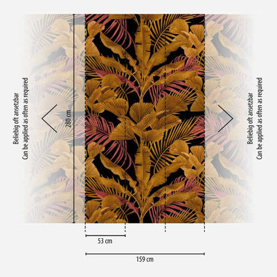 Tapetes ar dažādām džungļu lapām - melnas, zelta, rozā, 1375255 AS Creation