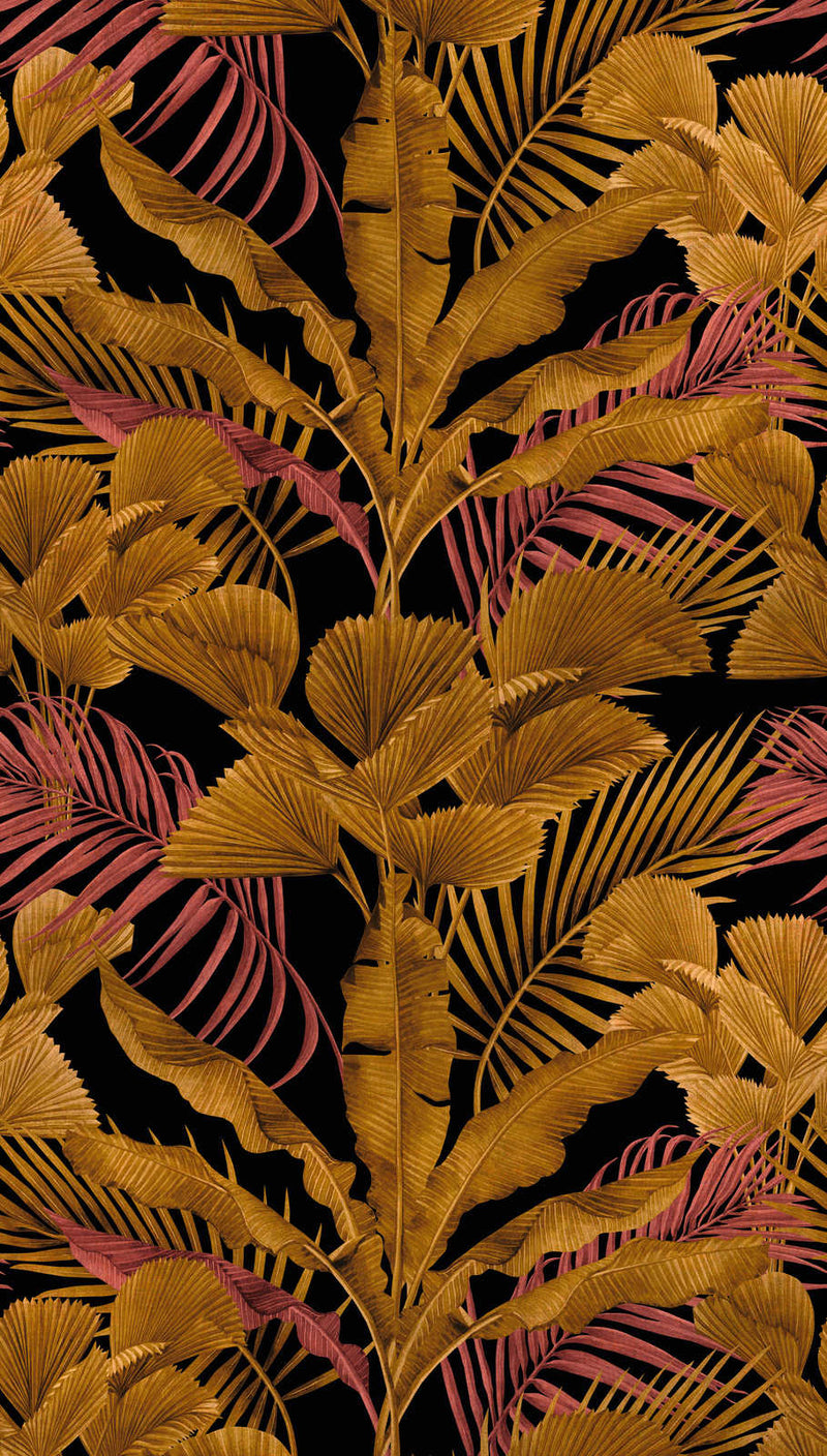 Tapetes ar dažādām džungļu lapām - melnas, zelta, rozā, 1375255 AS Creation