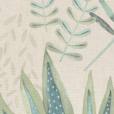 Wallpaper with different leaves: green, cream, turquoise, 1400414 AS Creation