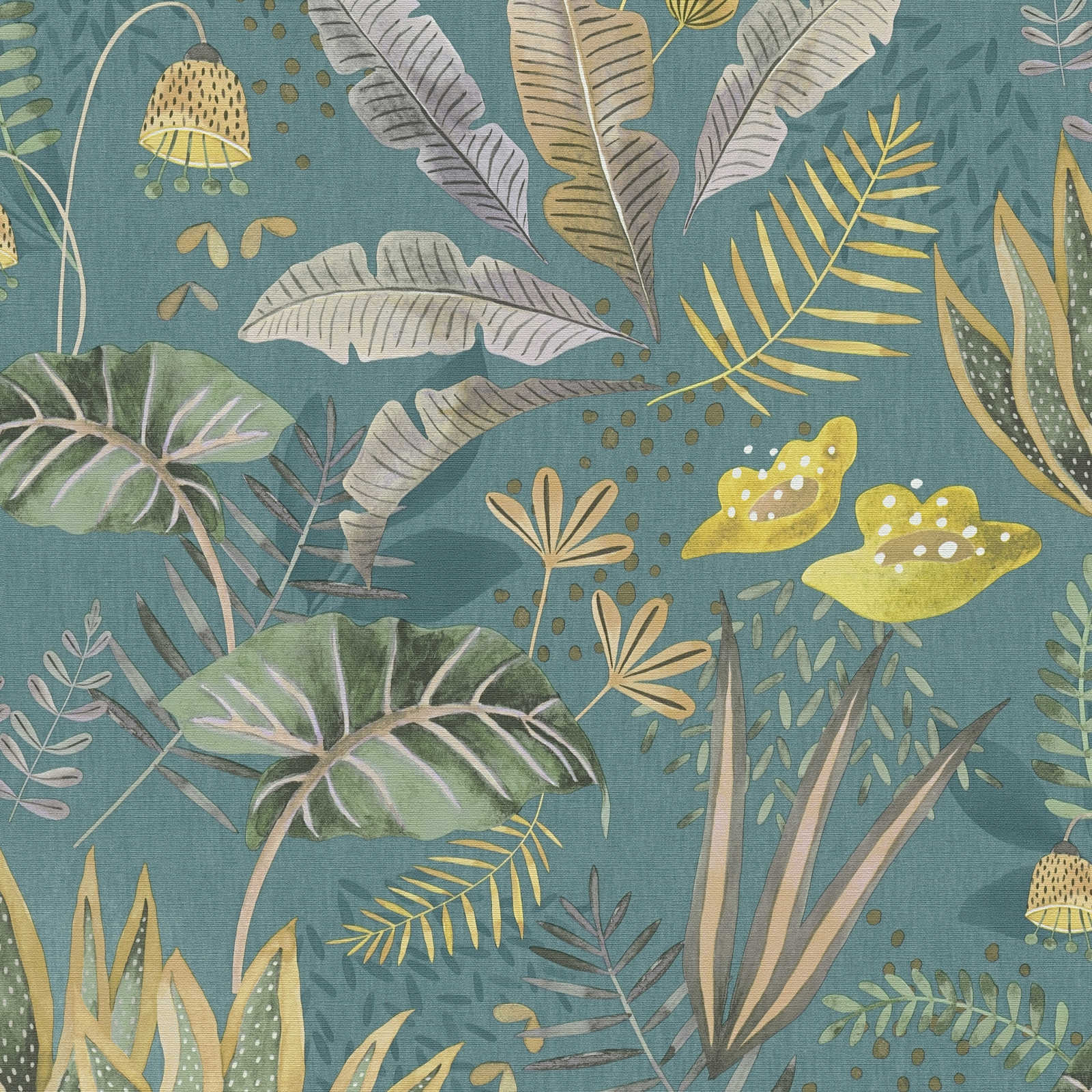 Tapetes ar dažādām lapām: zila, zaļa, dzeltena, 393483 AS Creation