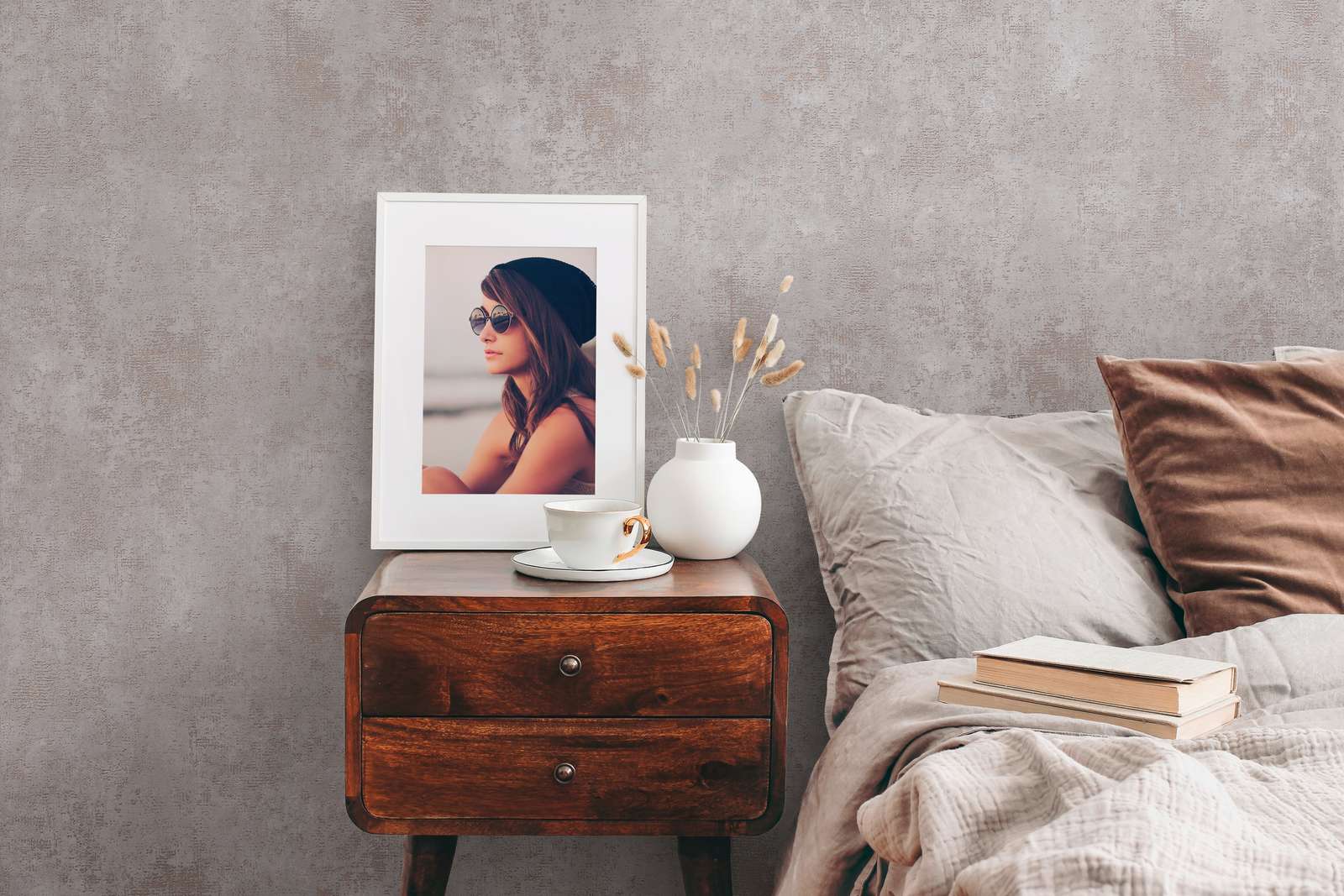 Tapetes ar dekoratīva apmetuma izskatu silti pelēkos toņos, 388328 AS Creation