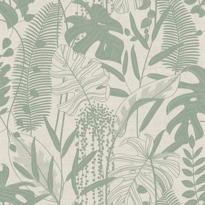 Tapetes ar dekoratīvu lapu motīvu un augu formām | zaļa, pelēka  AS Creation