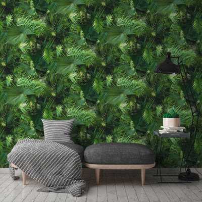 Tapetes ar džungļu izskatu, papardes lapas zaļā krāsā, 1303021 AS Creation