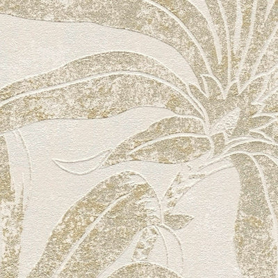 Tapetes ar džungļu lapām: bēšā un zeltā krāsā, 1403407 AS Creation