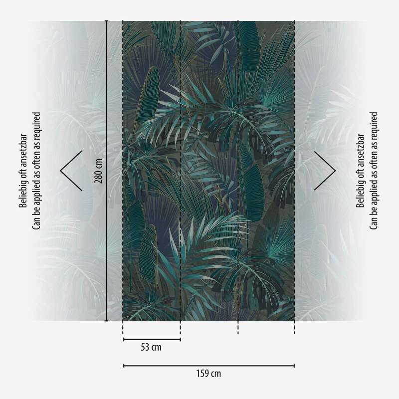 Tapetes ar džungļu lapu motīvu tumši zaļā krāsā, 1375173 AS Creation