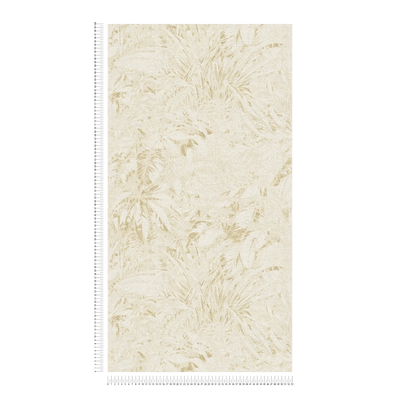 Tapetes ar džungļu lapu rakstu maigās krāsās - bēšs, zelts, 1404521 AS Creation