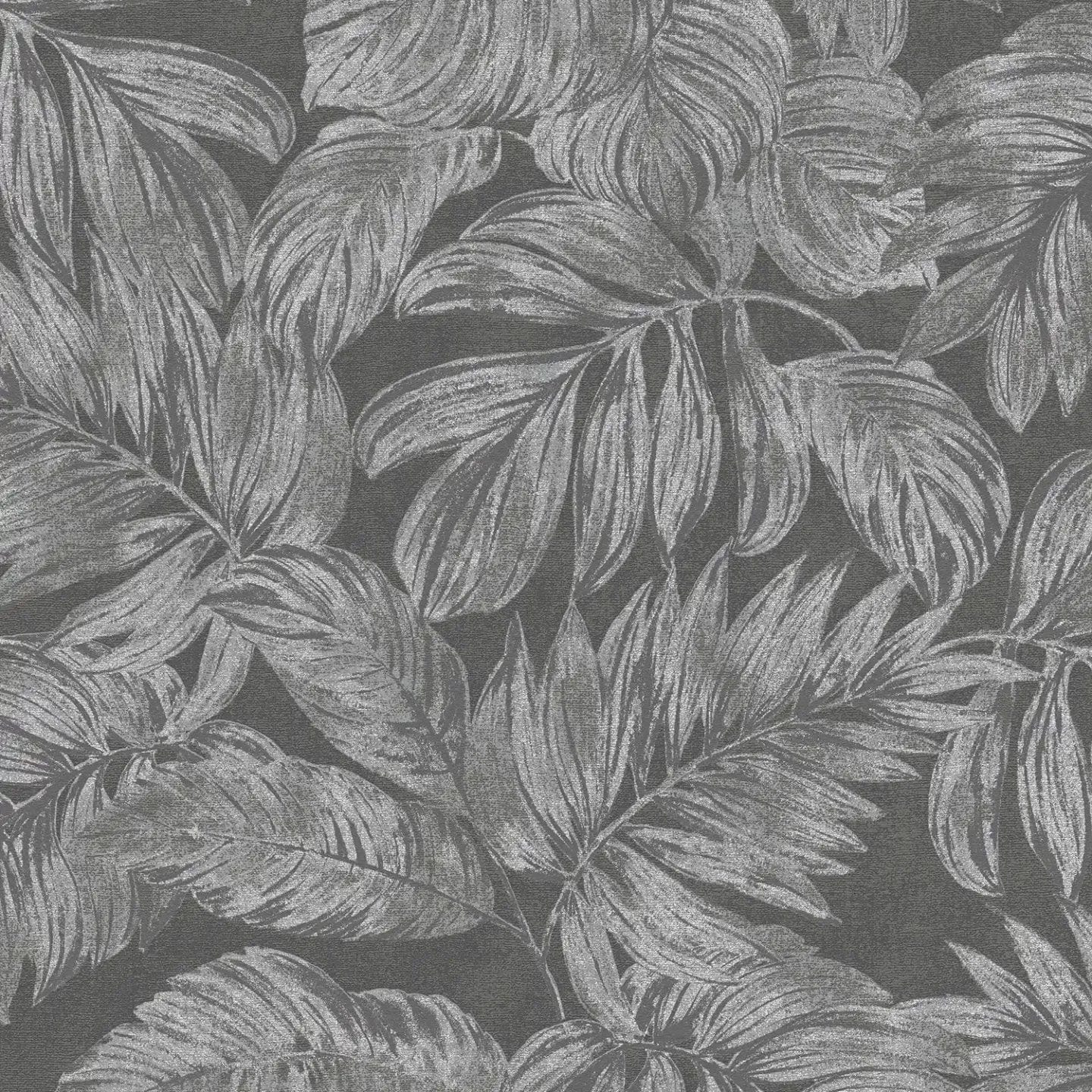 Tapetes ar džungļu rakstu — antracīta, pelēka, sudraba - 393404 AS Creation