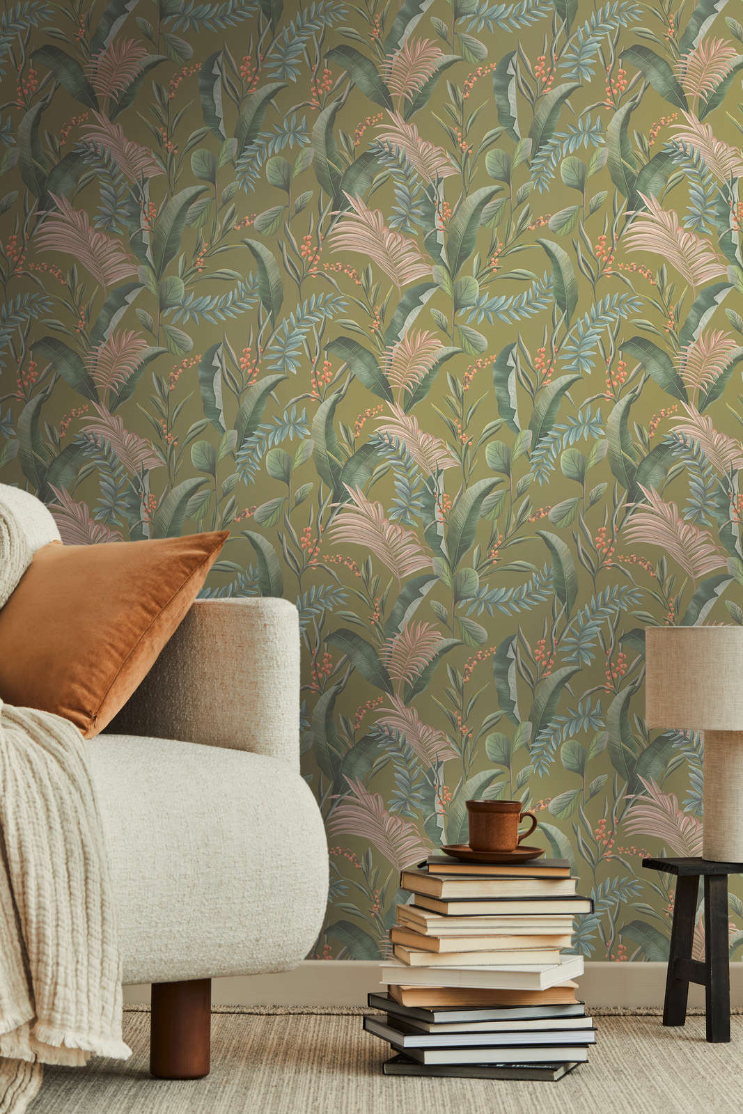 Tapetes ar eksotiskam lapām, matētas: zaļā krāsā, AS Creation 394363 AS Creation