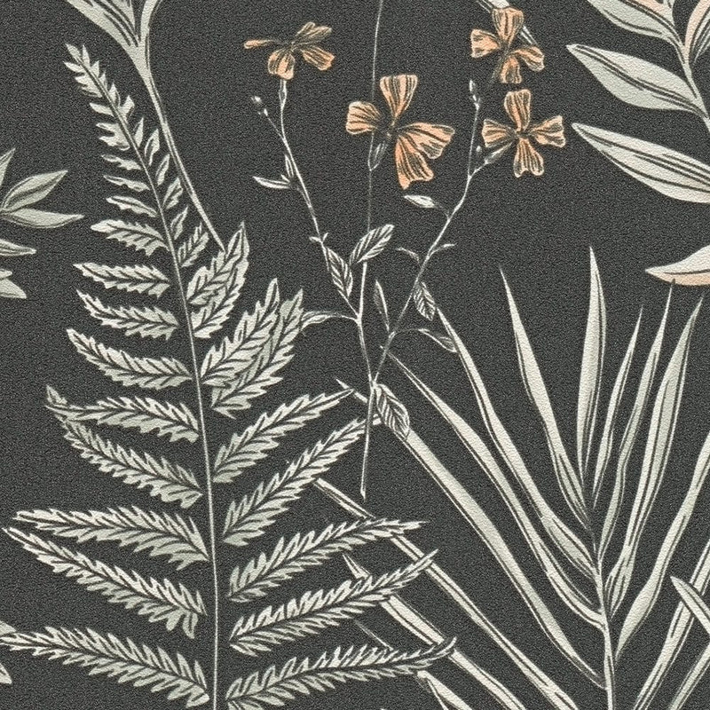Tapetes ar eksotiskam lapām: melnbaltas, 1402145 AS Creation