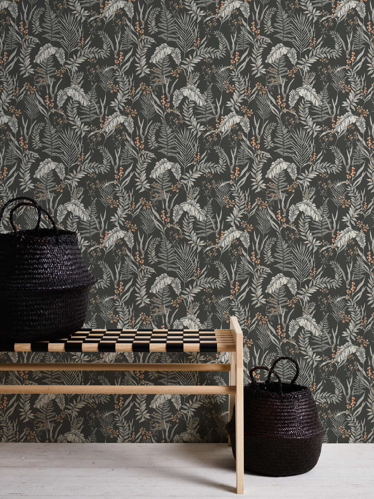 Tapetes ar eksotiskam lapām: melnbaltas, AS CREATION 394341 AS Creation