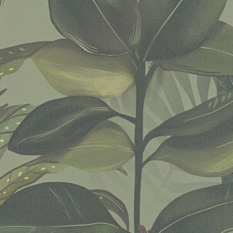 Tapetes ar eksotiskam lapām: tumši zaļā krāsā, 1402133 AS Creation