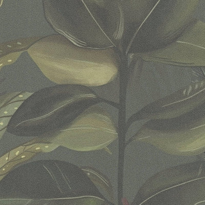 Tapetes ar eksotiskam lapām: tumši zaļos toņos, 1402134 AS Creation