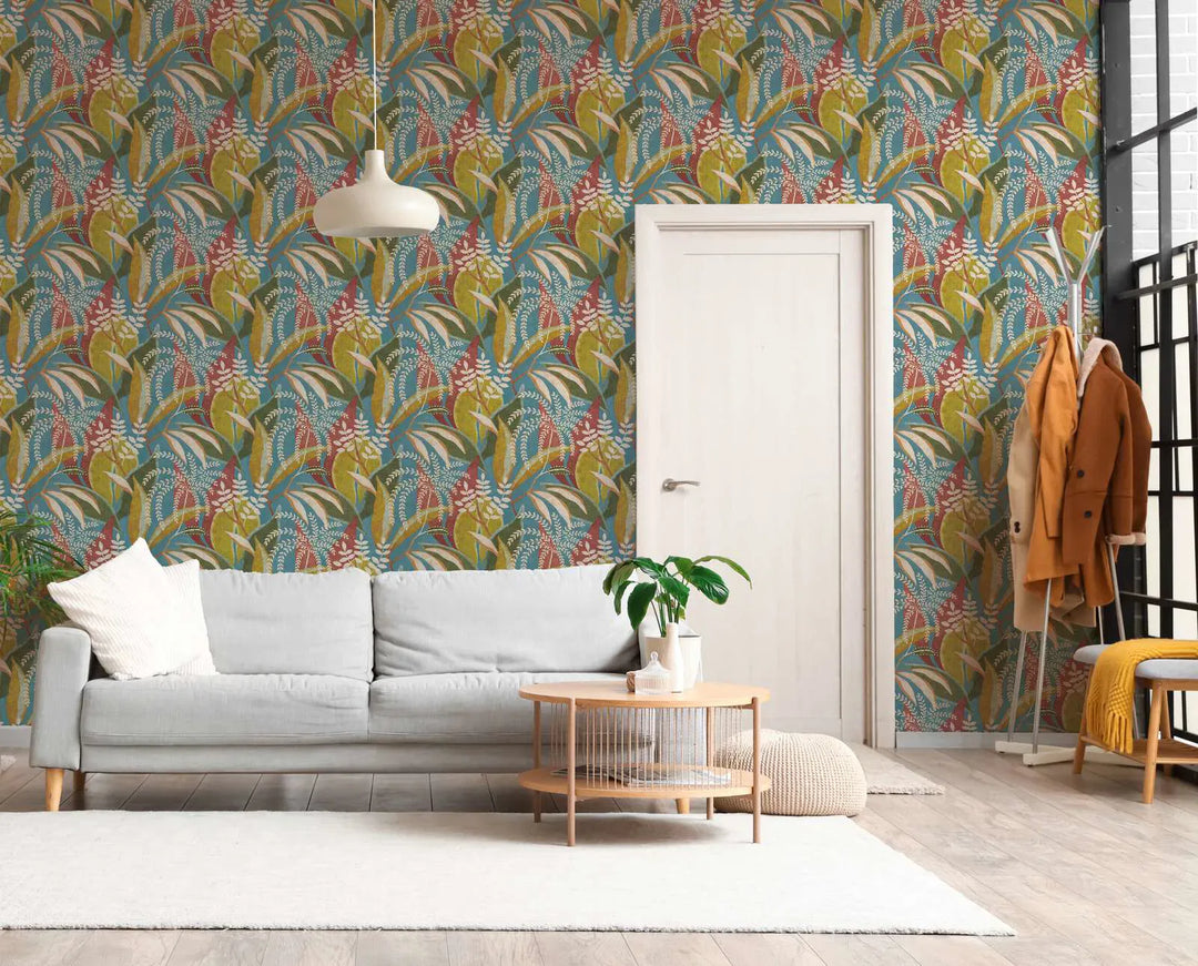 Tapetes ar eksotisku augu motīvu| zila, sarkana, zaļa - 3012467 AS Creation